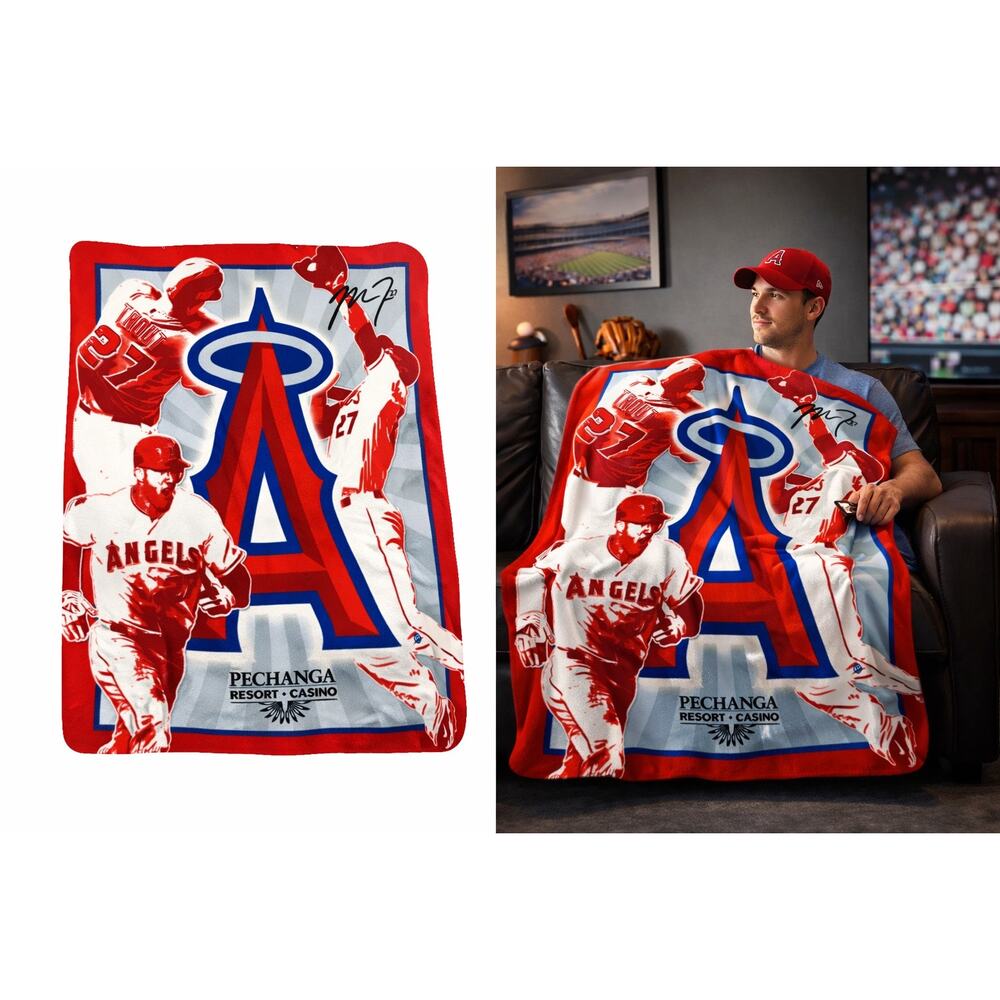 Mike Trout Angels Fleece Throw Blanket 56x46 Red MLB Stadium Giveaway - Picture 14 of 15